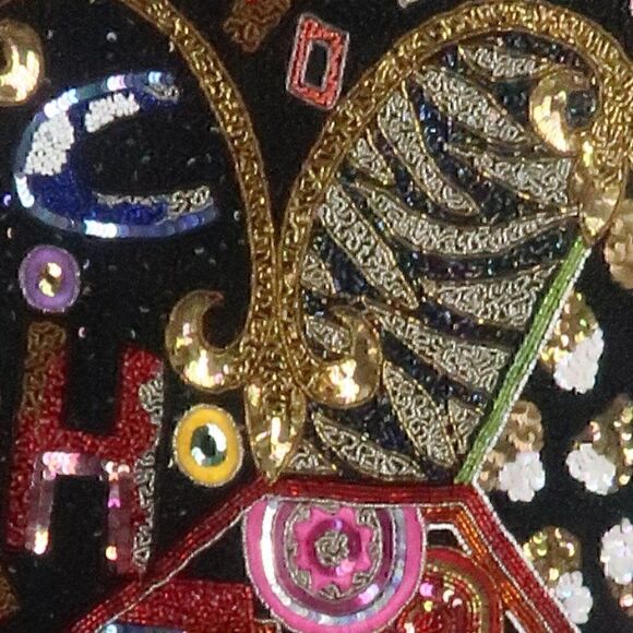 NAEEM KHAN RIAZEE VINTAGE SILK MULTI COLORED BEADED FRINGE SEQUIN PARTY DRESS - Picture 5 of 14